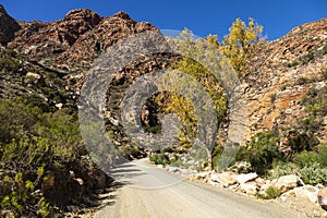 Rock formations above the gravel road the the Swartberg Pass