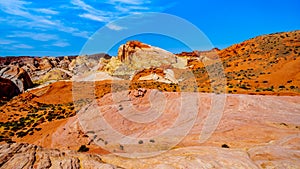 Rock formations along the Fire Wave Trail in the Valley of Fire State Park in Nevada, US