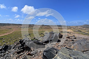 Rock Formations and Arid Dry Aruban Landscape