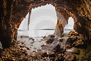 Rock formations on the beach in Loutra Edipsou, Evia, Greece