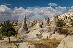 Rock formations called fairy chimneys in Cappadocia