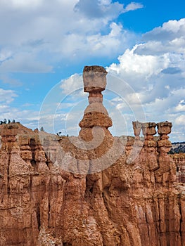 Rock formations called hoodoos that looks like Thor`s Hammer at Bryce Canyon National Park