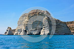 Rock formations with caves at Kleftiko, Melos Greece