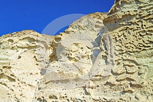 Rock formations of the cliff top of Santorini island Greece