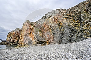 .Rock formations, colorful rocks, geological formations off the coast of France