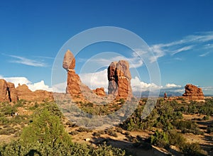 Rock formations in desert landscape at Arches National Park