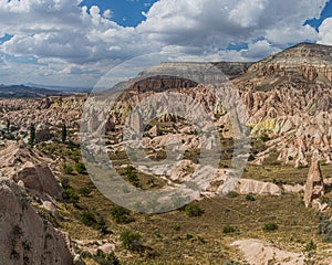 Rock formations (Fairy Chimneys) of the Rose valley in Cappadocia, Turk