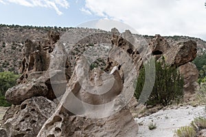 Rock formations in Frijoles canyon of Bandelier Park - 2