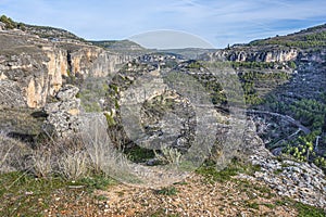 Rock formations in the Huecar river canyon. Basin. Spain. Europe photo