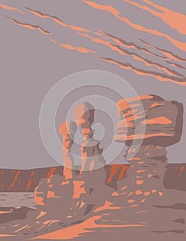 Rock Formations Ischigualasto Provincial Park in San Juan Province Argentina WPA Art Deco Poster