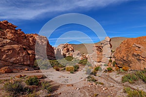 Rock formations of Italia Perdida in the Andean highlands of Bolivia.