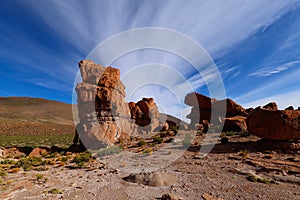 Rock formations of Italia Perdida in the Andean highlands of Bolivia.