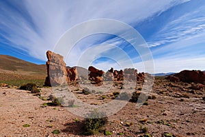 Rock formations of Italia Perdida in the Andean highlands of Bolivia.