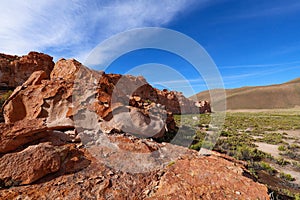 Rock formations of Italia Perdida in the Andean highlands of Bolivia.