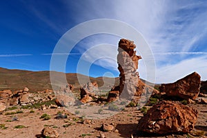 Rock formations of Italia Perdida in the Andean highlands of Bolivia.