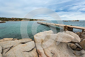 Rock formations by a jetty on Cavallo Island in Corsica