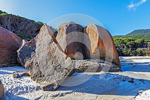 Rock formations located on the famous Squeaky Beach.