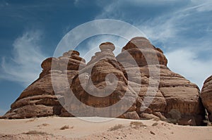 Rock formations in Madain Saleh, Saudi Arabia photo