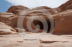 Rock formations in Madain Saleh, Saudi Arabia photo
