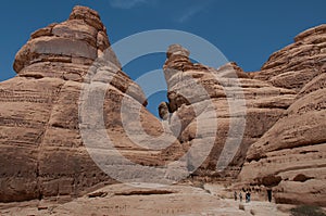Rock formations in MadaÃ®n Saleh, Saudi Arabia