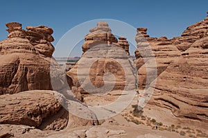 Rock formations in MadaÃ®n Saleh, Saudi Arabia