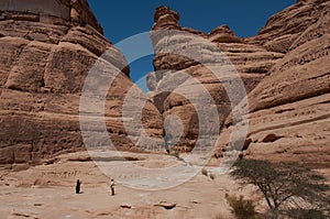 Rock formations in MadaÃ®n Saleh, Saudi Arabia