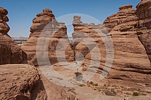 Rock formations in MadaÃ®n Saleh, Saudi Arabia