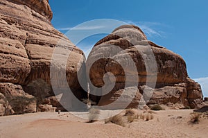 Rock formations in MadaÃ®n Saleh, Saudi Arabia