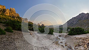 Rock formations and Mediterranean flora near Pollenca in Mallorca island, Spain