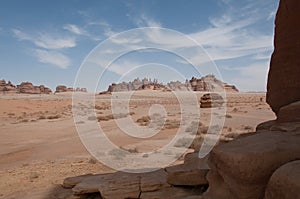 Rock formations near Al-Ula in the deserts of Saudi Arabia