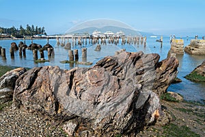 Rock formations near the ferry terminal in Anacortes, Washington, USA