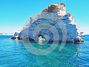 Rock formations off the coast of Polyaigos, an island of the Greek Cyclades