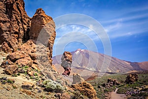 Rock formations and Pico del Teide volcano