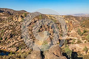 Rock formations in Pinnacles National Park in California, the destroyed remains of an extinct volcano on the San Andreas