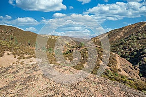 Rock formations in Pinnacles National Park in California, the destroyed remains of an extinct volcano on the San Andreas