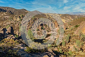 Rock formations in Pinnacles National Park in California, the destroyed remains of an extinct volcano on the San Andreas