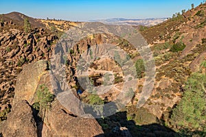 Rock formations in Pinnacles National Park in California, the destroyed remains of an extinct volcano on the San Andreas