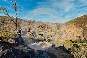 Rock formations in Pinnacles National Park in California, the destroyed remains of an extinct volcano on the San Andreas