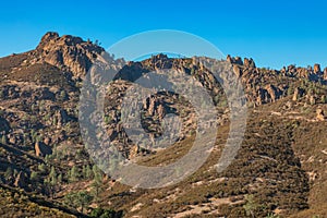 Rock formations in Pinnacles National Park in California, the destroyed remains of an extinct volcano on the San Andreas