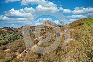 Rock formations in Pinnacles National Park in California, the destroyed remains of an extinct volcano on the San Andreas