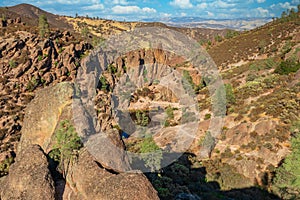 Rock formations in Pinnacles National Park in California, the destroyed remains of an extinct volcano on the San Andreas