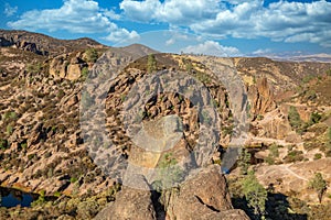 Rock formations in Pinnacles National Park in California, the destroyed remains of an extinct volcano on the San Andreas Fault.