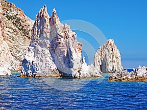 The rock formations of Polyaigos, an island of the Greek Cyclades