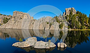 Rock Formations Reflecting on Sylvan Lake