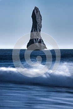 Rock formations in the Reynisfjara black beach in Vik, Iceland