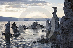 Rock formations at sunset of Mono Lake