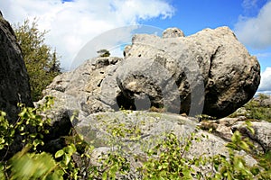 Rock formations in Szczeliniec Wielki in the Stolowe Mountains, the Sudeten range in Poland.