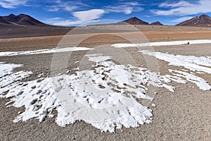 Rock formations and volcanic landscapes of the Salvador Dali Desert, Reserva Eduardo Avaroa, Sud Lipez province, Bolivia