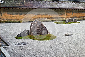 The rock garden of Ryoan-ji temple The Temple of the Dragon at Peace. Kyoto. Japan