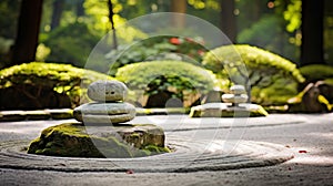 A rock garden with sand, stones, and a fence creating a Zen atmosphere